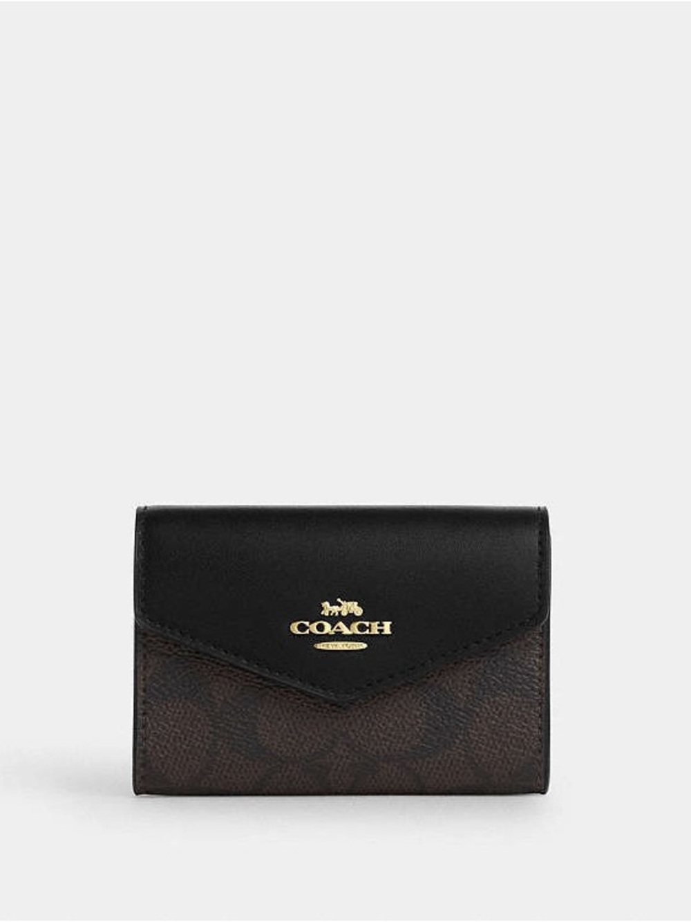 Coach Black & Brown Signature Compact Trifold Wallet